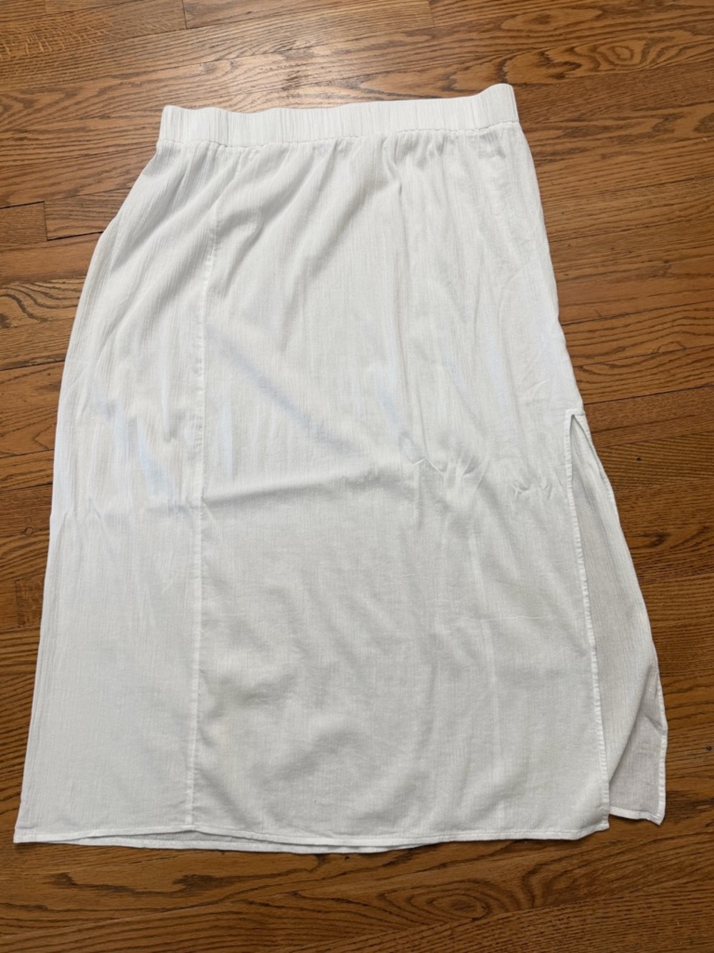 Lands’ End White Skirt 2X 20W 22W Elastic Waist Midi Side Slit Cotton